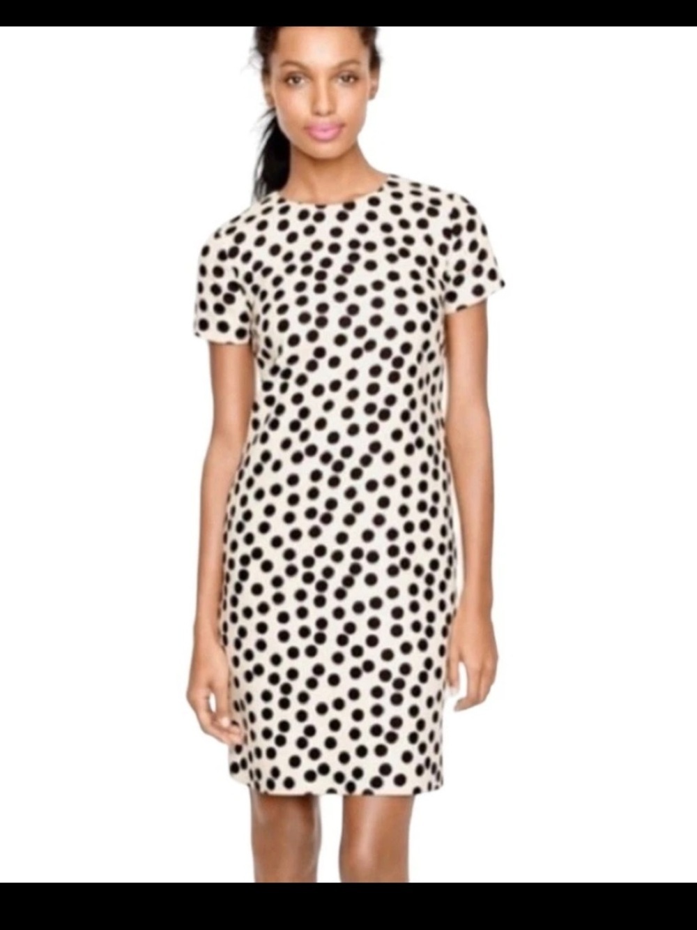 J. Crew Scattered Polka Dot Cream Black Cap Sleeve Pocketed Preppy Mini Dress 8
